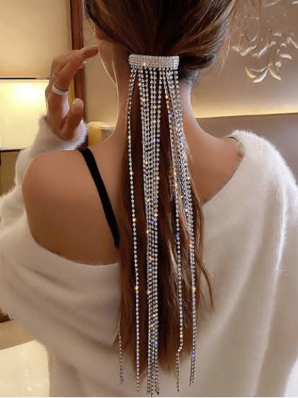 Rhinestone Pony Tail Cascade Hair Clip - Silver Accesory